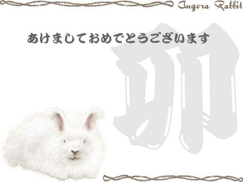 アンゴラウサギの年賀状イラスト／挿し絵タイプ