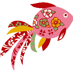 花柄金魚　色数5色＜203 花柄キンギョのイラスト／非営利無料素材