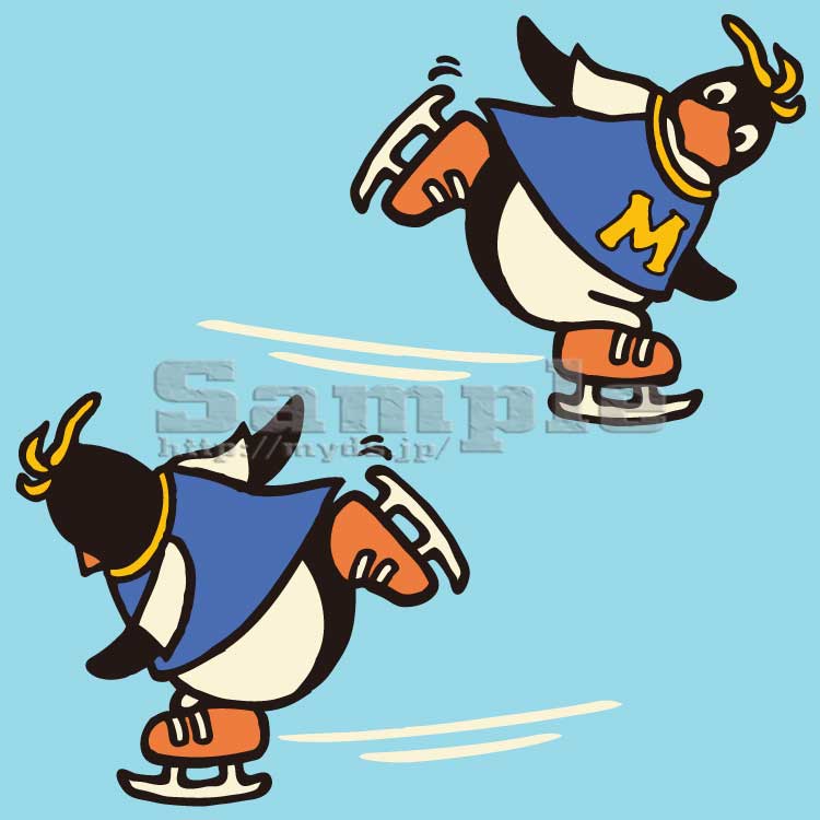 047 アイススケートペンギン＜ペンギン／条件付フリー素材・商用無料イラスト