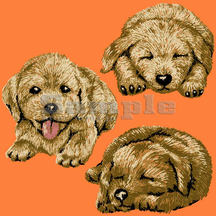 108 刺繍風レトリバーの子犬＜ゴールデンレトリバー／条件付フリー素材・商用無料イラスト
