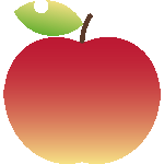 赤りんご（葉っぱつき）　色数4色（グラデーションあり）＜しんぷるリンゴ／非商用無料イラスト