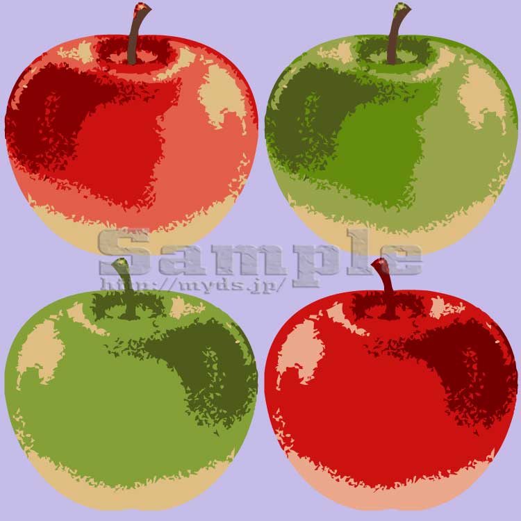 251 ブラシタッチ林檎＜リンゴ／条件付フリー素材・商用無料イラスト