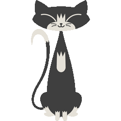 ネコ（黒＆白）　色数2色＜167 スマート猫のイラスト／条件付無料素材