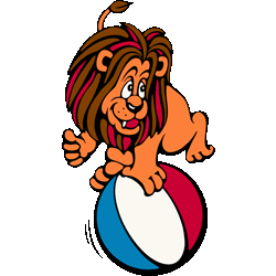 玉に乗るライオン　色数6色＜179 玉乗りライオンのイラスト／非営利無料素材