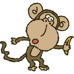 バナナをあげる猿　色数6色＜151 バナナと猿／条件付無料イラスト