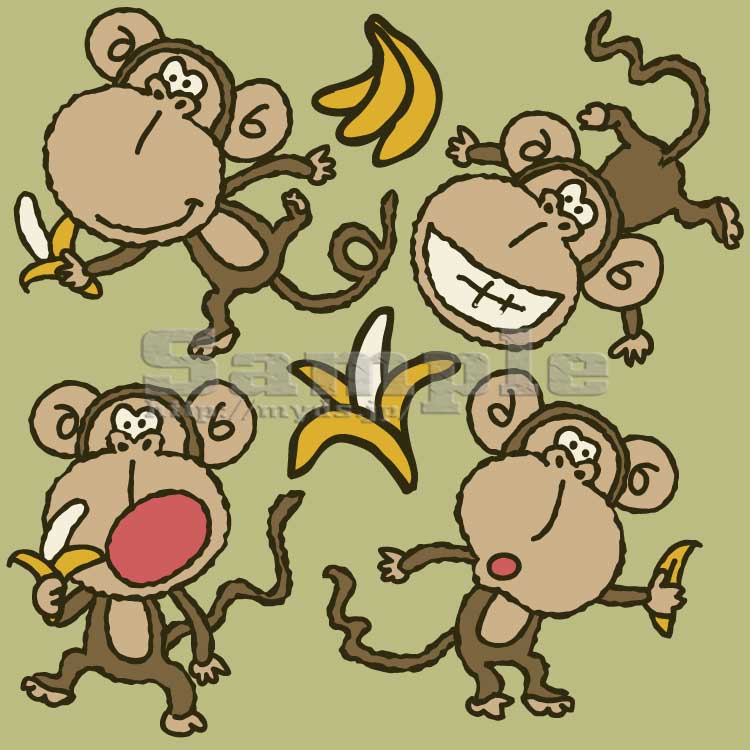 バナナ大好きサル No 151 バナナと猿のイラスト アイコン 条件付フリー素材集 スマホなど携帯電話対応
