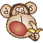 バナナを食べる猿　色数5色（グラデーションあり）＜猿の表情／非商用無料イラスト