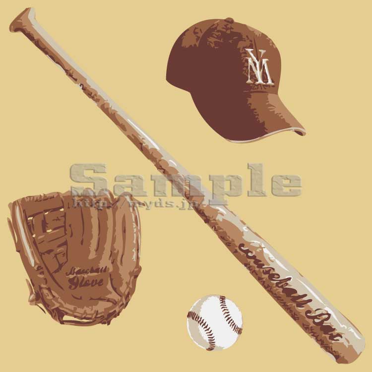 094 セピア野球用具＜野球／条件付フリー素材・商用無料イラスト