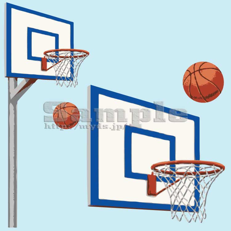 090 バスケットゴール＆ボール＜バスケットボール／条件付フリー素材・商用無料イラスト