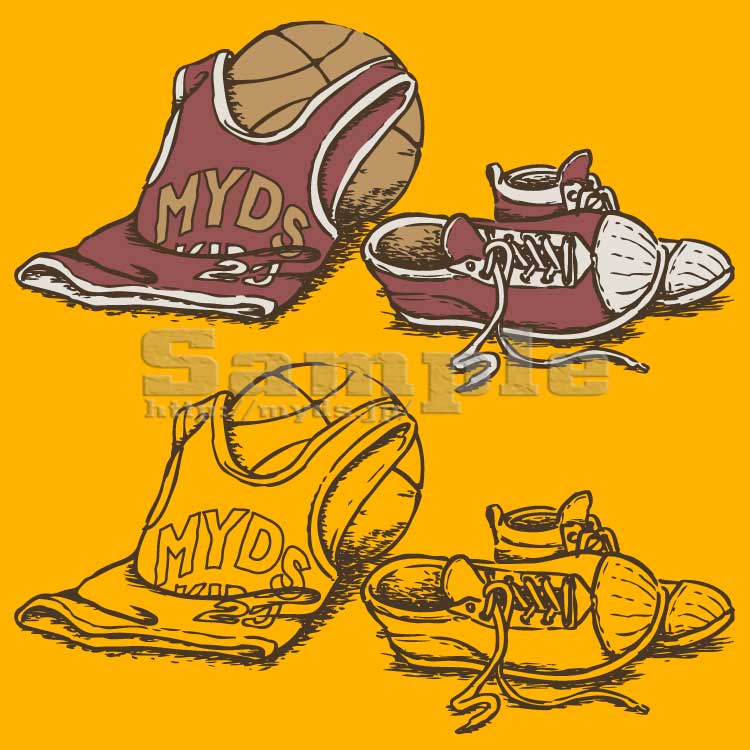 091 手描きバスケ用具＜バスケットボール／条件付フリー素材・商用無料イラスト