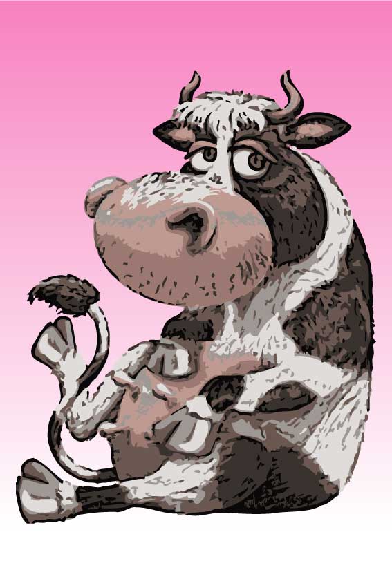 牛・丑年（うしどし）＞漫画タッチ雌牛の葉書サイズイラスト・フリー