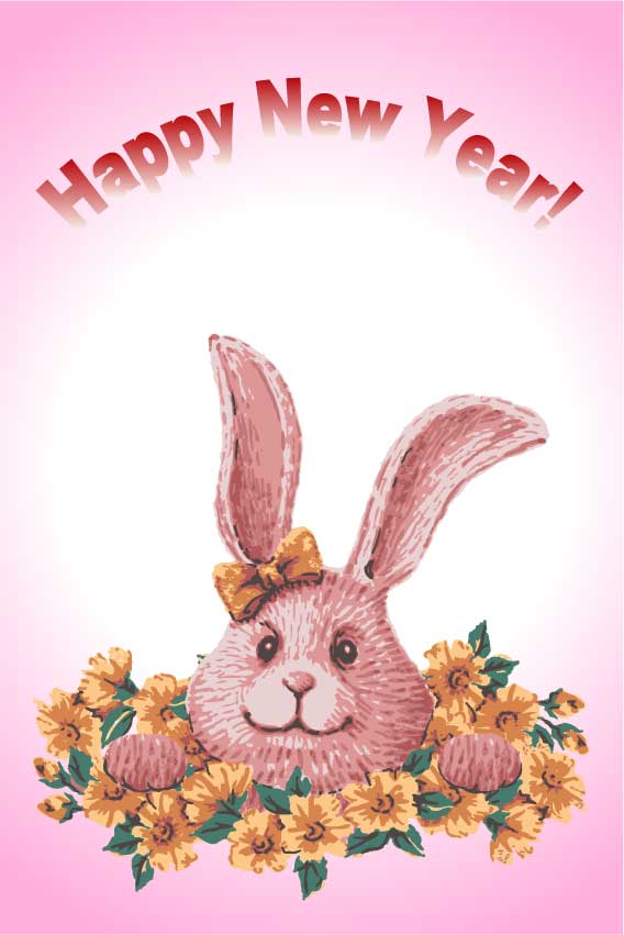 花とウサギの年賀状イラスト