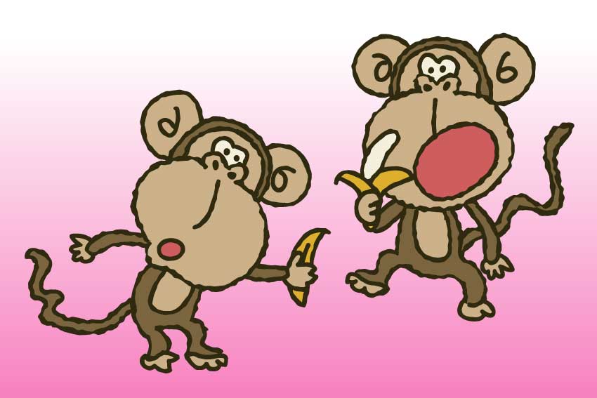猿とバナナ＜猿・申年（さるどし）のポストカードイラスト・無料