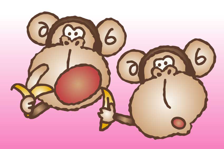 猿の顔とバナナ＜猿・申年（さるどし）のポストカードイラスト・無料