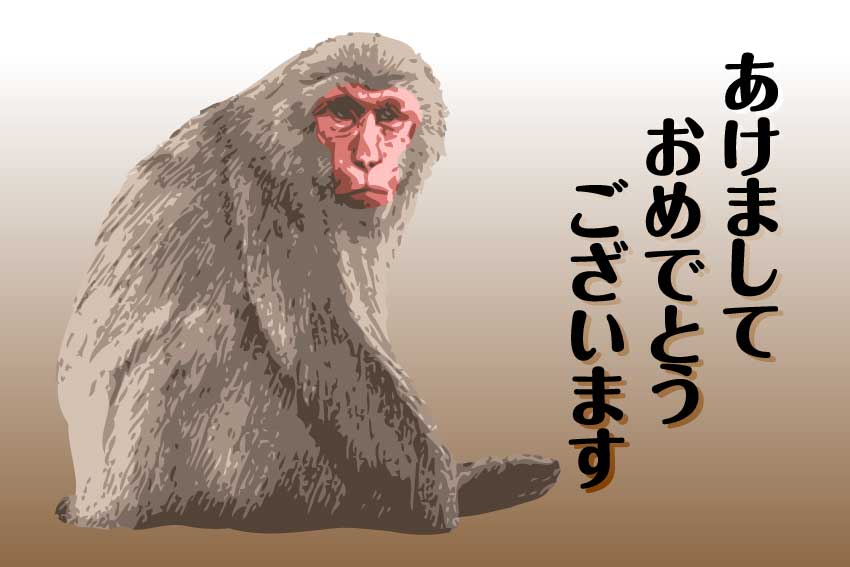 リアル日本猿の年賀用イラスト