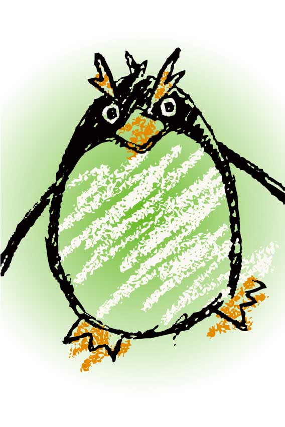 鳥・酉年（とりどし）＞イワトビペンギンの葉書サイズイラスト・フリー