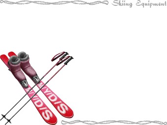 スキー用具の年賀状／非商用無料イラスト