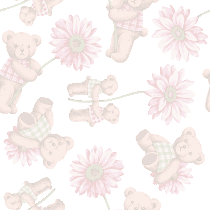 221 花と熊さん＞クマのぬいぐるみ（テディー・ベアー）のテキスタイル図案／非商用無料イラスト