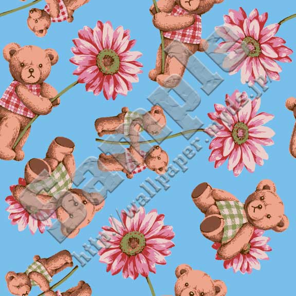 熊の縫ぐるみ（テディベア）＜221 花と熊さん＞の背景画像・壁紙