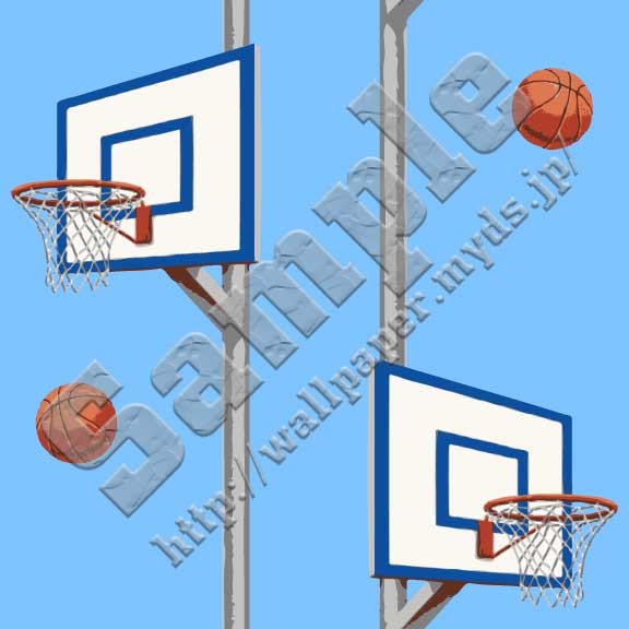 バスケットボール＜397 バスケットゴールとボール＞の背景画像・壁紙