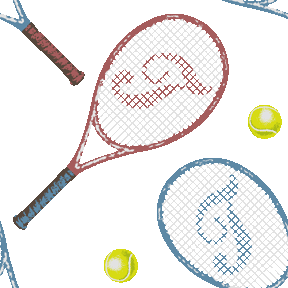 379 テニスラケット＆ぼーるのテキスタイルデザイン