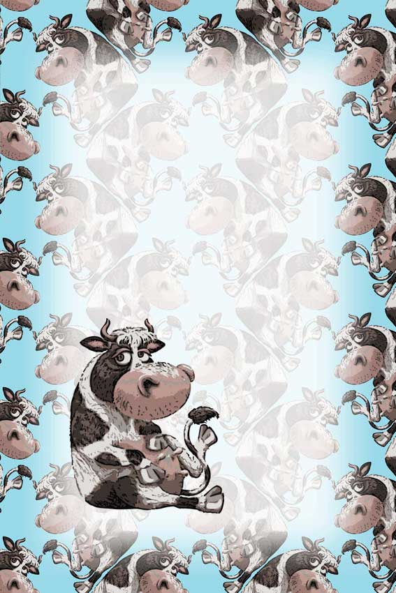 牛・丑年（うしどし）＞アニメーションタッチ乳牛の葉書サイズイラスト・フリー