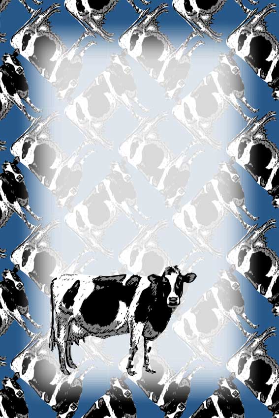 牛・丑年（うしどし）＞乳牛（雌牛・ホルスタイン）の葉書サイズイラスト・フリー