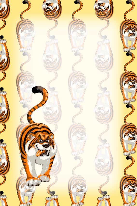 虎・寅年（とらどし）＞縦縞タイガーの葉書サイズイラスト・フリー