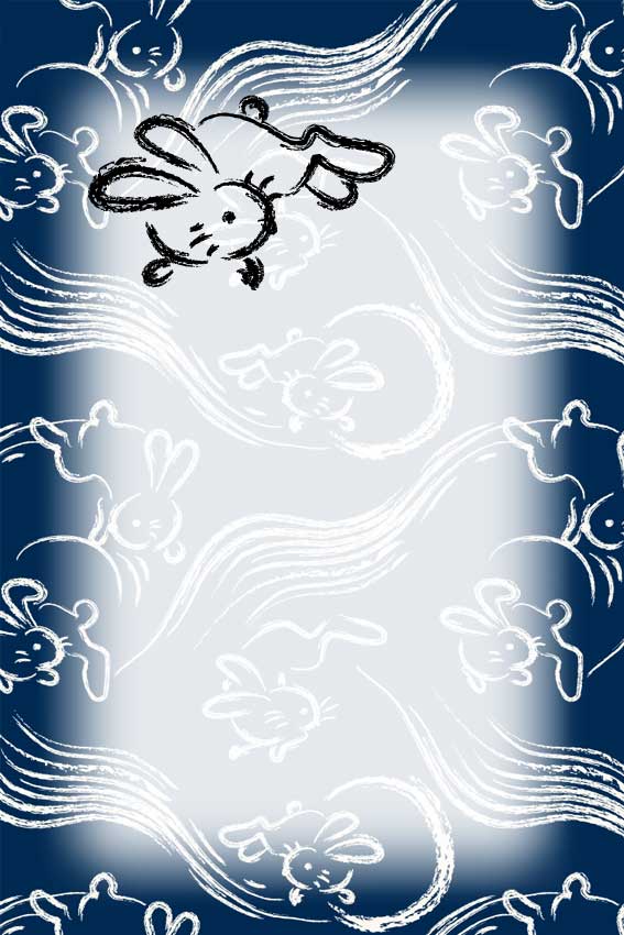 兎・卯年（うさぎどし）＞日本画風うさぎの葉書サイズイラスト・フリー
