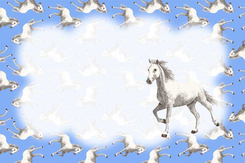 白いウマ＜馬・午年（うまどし）のポストカードイラスト・無料